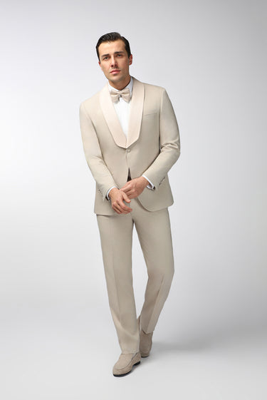  Açık Bej Slim Fit Dar Kesim Şal Yaka Smokin & Damatlık