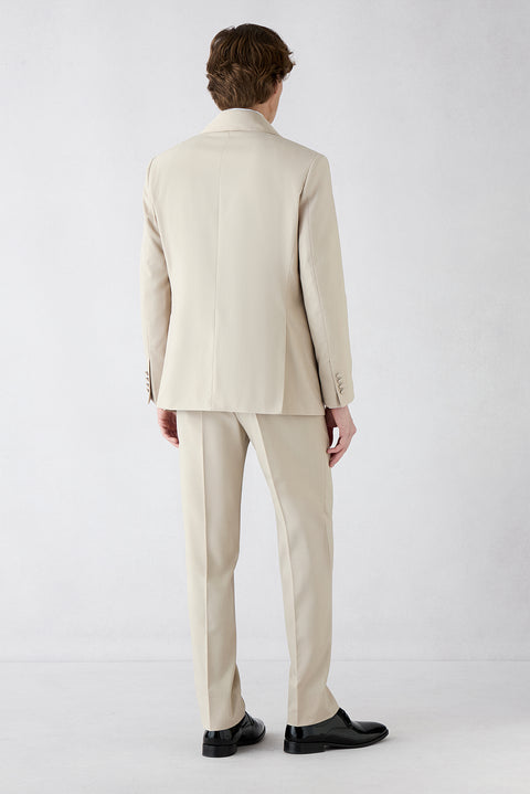 Açık Bej 7 Drop Slim Fit Dar Kesim Şal Yaka Smokin & Damatlık