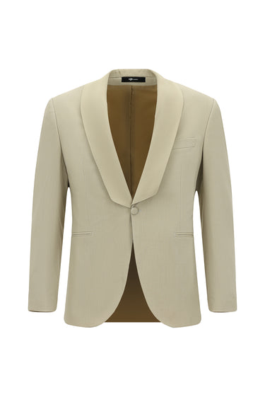 Açık Bej 7 Drop Slim Fit Dar Kesim Şal Yaka Smokin & Damatlık