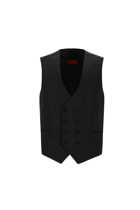 Siyah 6 Drop Regular Fit Standart Kesim Şal Yaka Yelekli Yünlü Smokin & Damatlık
