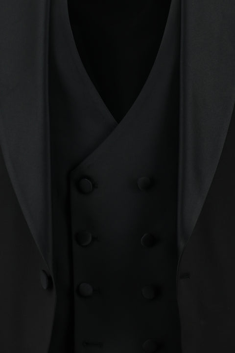 Siyah 6 Drop Regular Fit Standart Kesim Şal Yaka Yelekli Yünlü Smokin & Damatlık