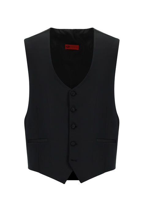 Siyah 4 Drop Relaxed Fit Rahat Kesim Şal Yaka Yünlü Yelekli Smokin & Damatlık