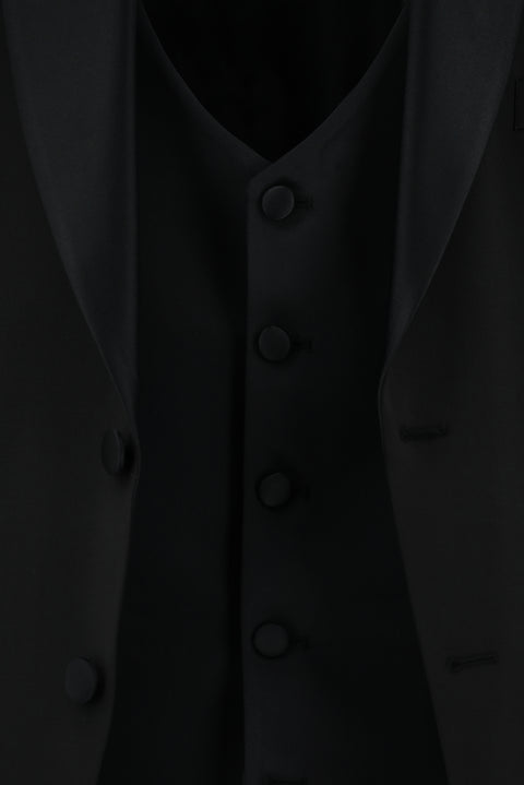Siyah 4 Drop Relaxed Fit Rahat Kesim Şal Yaka Yünlü Yelekli Smokin & Damatlık