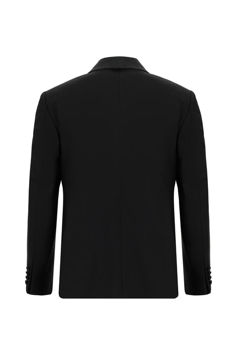 Siyah 7 Drop Slim Fit Dar Kesim Şal Yaka Yünlü Yelekli Smokin & Damatlık