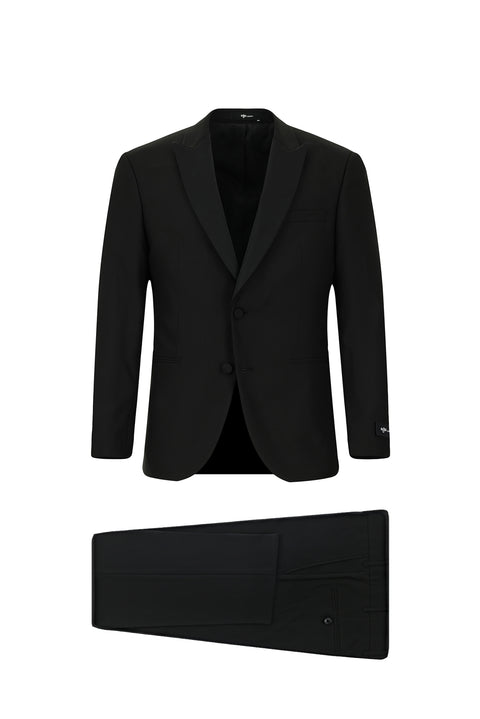 Siyah 7 Drop Slim Fit Dar Kesim Kırlangıç Yaka Smokin & Damatlık