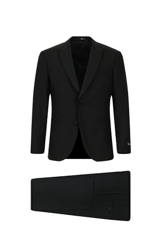  Siyah 7 Drop Slim Fit Dar Kesim Kırlangıç Yaka Smokin & Damatlık