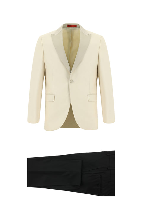 Açık Bej 7 Drop Slim Fit Dar Kesim Sivri Yaka Smokin & Damatlık