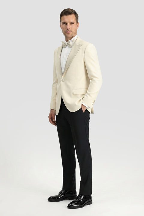 Açık Bej 7 Drop Slim Fit Dar Kesim Sivri Yaka Smokin & Damatlık