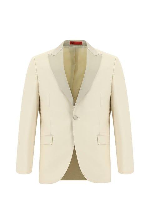 Açık Bej 7 Drop Slim Fit Dar Kesim Sivri Yaka Smokin & Damatlık