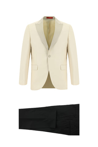  Açık Bej 7 Drop Slim Fit Dar Kesim Sivri Yaka Smokin & Damatlık