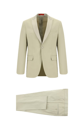 Orta Bej 7 Drop Super Slim Fit Eksra Dar Kesim Sivri Yaka Smokin & Damatlık