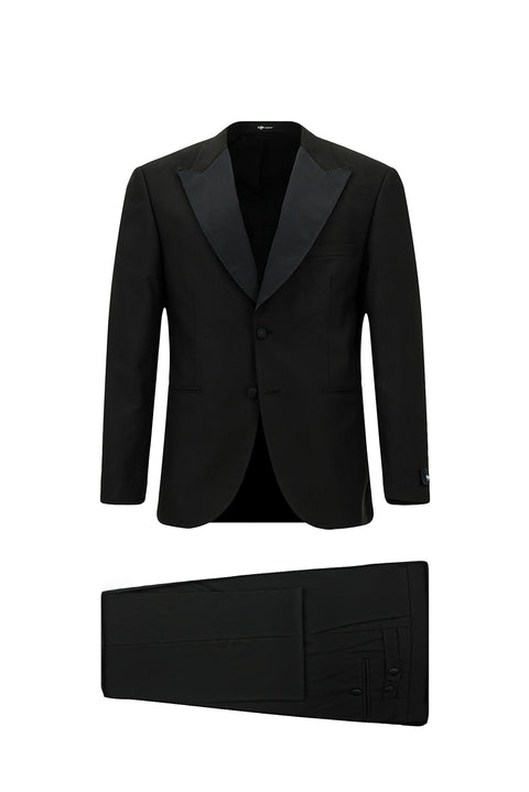 Siyah 4 Drop Relaxed Fit Rahat Kesim Sivri Yaka Smokin & Damatlık