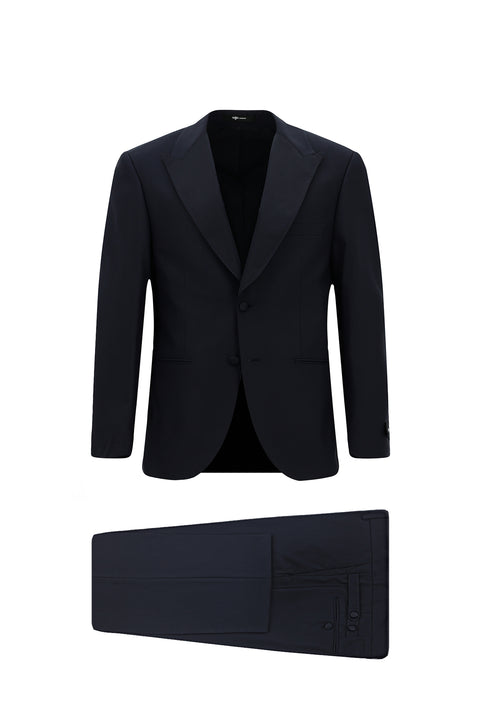 Koyu Lacivert 4 Drop Relaxed Fit Rahat Kesim Sivri Yaka Smokin & Damatlık