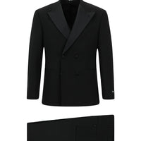 Siyah 6 Drop Regular Fit Standart Kesim Sivri Yaka Kruvaze Smokin & Damatlık
