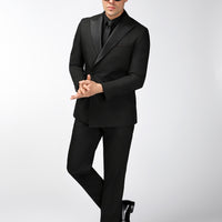 Siyah 6 Drop Regular Fit Standart Kesim Sivri Yaka Kruvaze Smokin & Damatlık