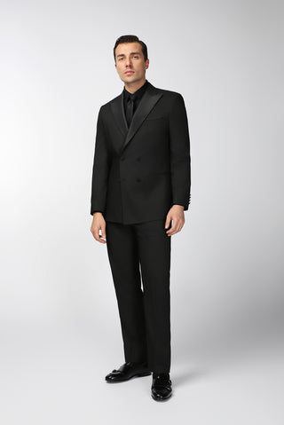  Siyah Regular Fit Sivri Yaka Kruvaze Smokin & Damatlık