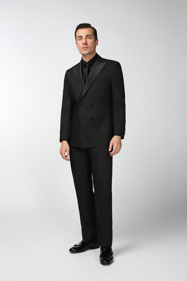  Siyah Regular Fit Sivri Yaka Kruvaze Smokin & Damatlık