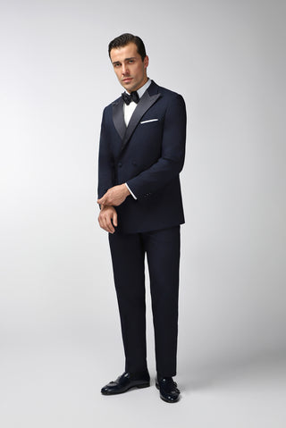  Koyu Lacivert 6 Drop Regular Fit Standart Kesim Sivri Yaka Kruvaze Smokin & Damatlık