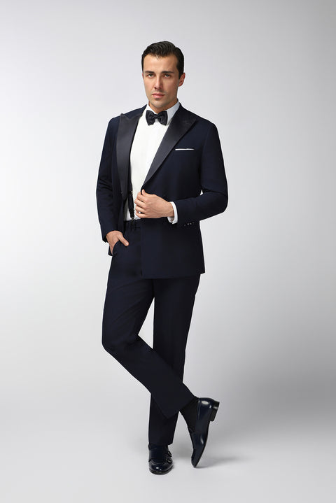 Koyu Lacivert 6 Drop Regular Fit Standart Kesim Sivri Yaka Kruvaze Smokin & Damatlık