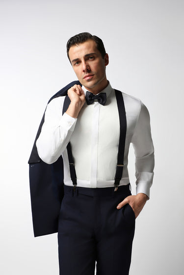 Koyu Lacivert 6 Drop Regular Fit Standart Kesim Sivri Yaka Kruvaze Smokin & Damatlık