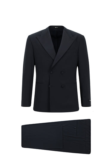 Koyu Lacivert 6 Drop Regular Fit Standart Kesim Sivri Yaka Kruvaze Smokin & Damatlık