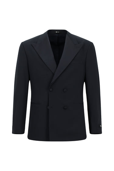 Koyu Lacivert 6 Drop Regular Fit Standart Kesim Sivri Yaka Kruvaze Smokin & Damatlık