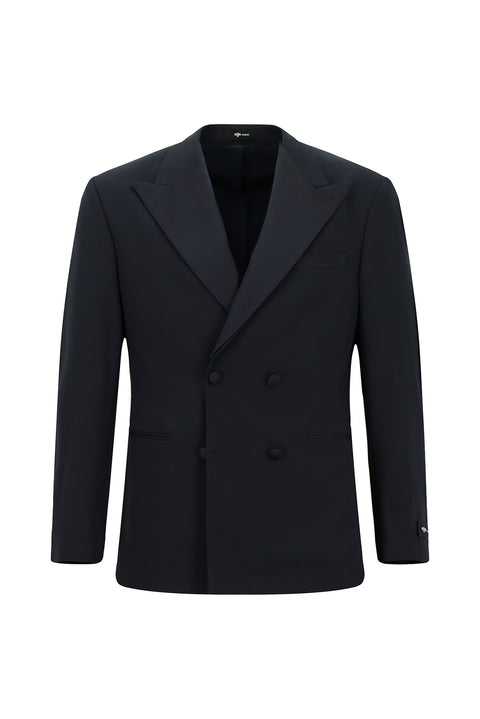 Koyu Lacivert 6 Drop Regular Fit Standart Kesim Sivri Yaka Kruvaze Smokin & Damatlık