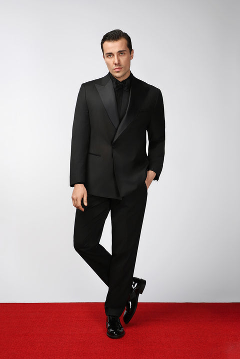 Siyah Oversize Ekstra Rahat Kalıp Sivri Yaka Kruvaze Smokin & Damatlık