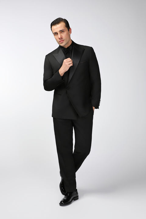 Siyah Oversize Ekstra Rahat Kalıp Sivri Yaka Kruvaze Smokin & Damatlık