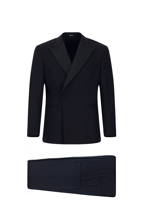 Koyu Lacivert Oversize Ekstra Rahat Kalıp Sivri Yaka Kruvaze Smokin & Damatlık