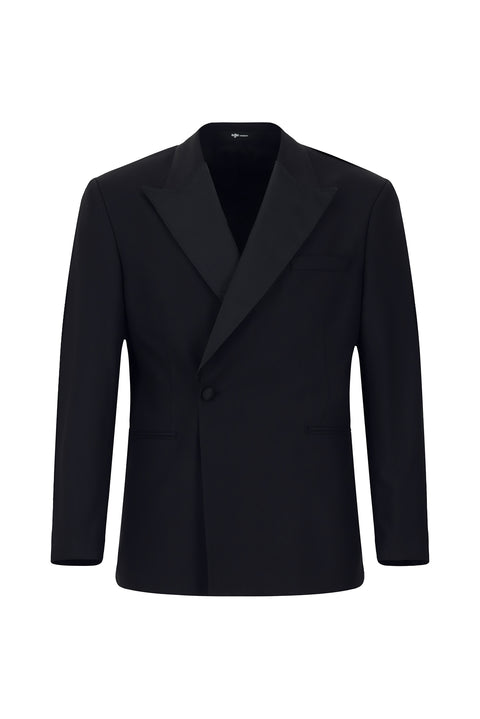 Koyu Lacivert Oversize Ekstra Rahat Kalıp Sivri Yaka Kruvaze Smokin & Damatlık