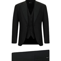 Siyah Slim Fit Dar Kesim Sivri Yaka Yelekli Smokin & Damatlık