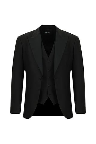  Siyah Slim Fit Dar Kesim Sivri Yaka Yelekli Smokin & Damatlık