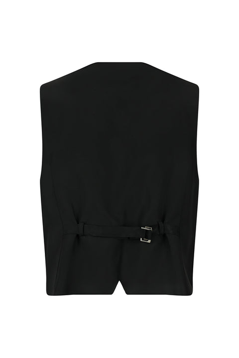 Siyah 7 Drop Slim Fit Dar Kesim Sivri Yaka Yelekli Smokin & Damatlık