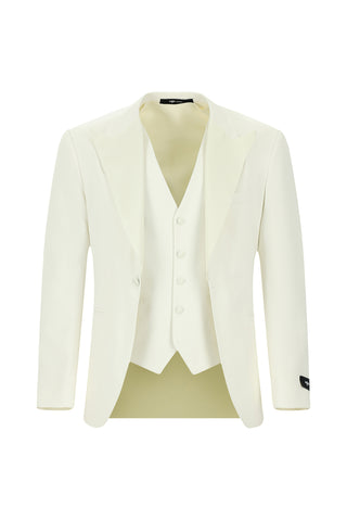  Krem 7 Drop Slim Fit Dar Kesim Sivri Yaka Yelekli Smokin & Damatl?k-Ki??l?