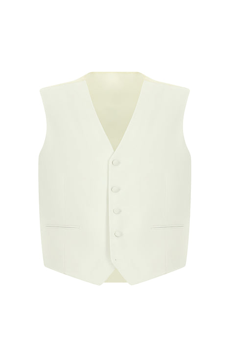 Krem 7 Drop Slim Fit Dar Kesim Sivri Yaka Yelekli Smokin & Damatlık