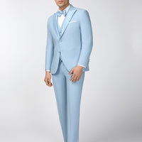 Açık Mavi 7 Drop Slim Fit Dar Kesim Sivri Yaka Yelekli Smokin & Damatlık