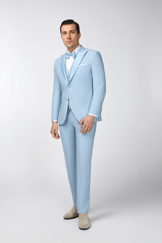  Aç?k Mavi 7 Drop Slim Fit Dar Kesim Sivri Yaka Yelekli Smokin & Damatl?k-Ki??l?