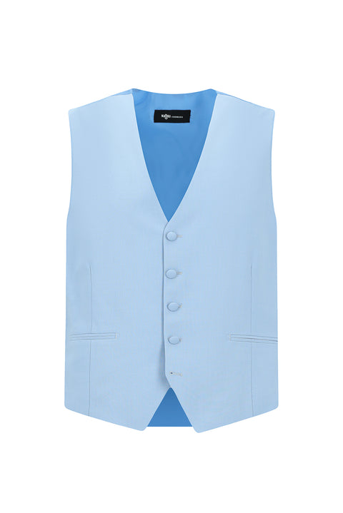 Açık Mavi 7 Drop Slim Fit Dar Kesim Sivri Yaka Yelekli Smokin & Damatlık