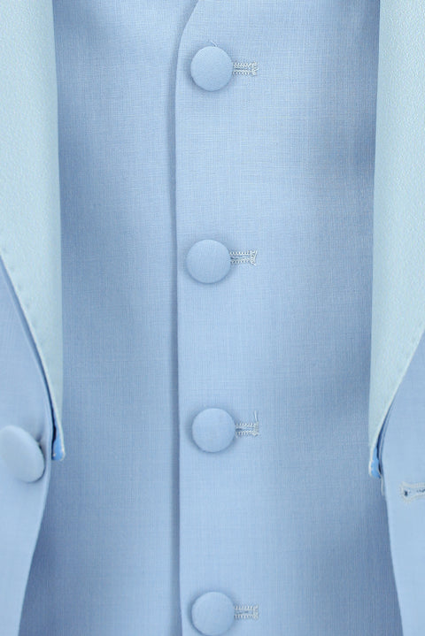 Açık Mavi 7 Drop Slim Fit Dar Kesim Sivri Yaka Yelekli Smokin & Damatlık