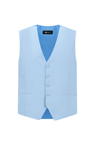 Açık Mavi Slim Fit Dar Kesim Sivri Yaka Yelekli Smokin & Damatlık
