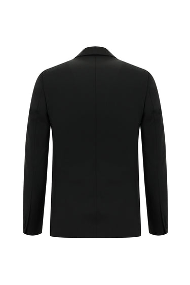 Siyah Slim Fit Dar Kesim Sivri Yaka Yelekli Yünlü Smokin & Damatlık