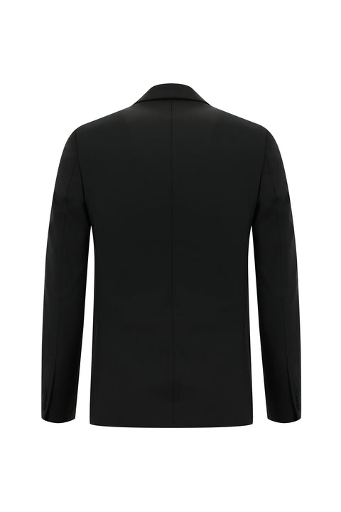 Siyah 7 Drop Slim Fit Dar Kesim Sivri Yaka Yelekli Yünlü Smokin & Damatlık