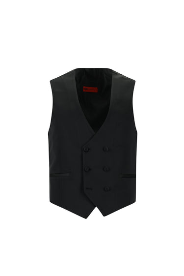 Siyah Slim Fit Dar Kesim Sivri Yaka Yelekli Yünlü Smokin & Damatlık