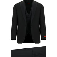 Siyah Regular Fit Yünlü Sivri Yaka Yelekli Smokin & Damatlık