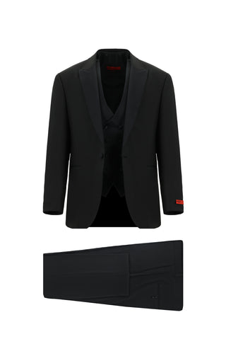  Siyah 6 Drop Regular Fit Standart Kesim Yünlü Sivri Yaka Yelekli Smokin & Damatlık