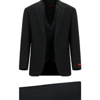 Siyah 6 Drop Regular Fit Standart Kesim Yünlü Sivri Yaka Yelekli Smokin & Damatlık