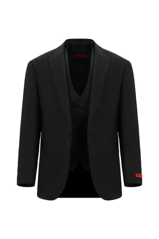  Siyah 6 Drop Regular Fit Standart Kesim Yünlü Sivri Yaka Yelekli Smokin & Damatlık