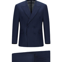 Dark Navy 8 Drop Muscle Fit Long Athletic Cut Pointed Collar Double-Breasted Straight Linen Blend Tuxedo & Groom Suit
