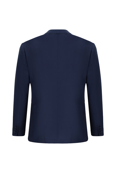 Dark Navy 8 Drop Muscle Fit Long Athletic Cut Pointed Collar Double-Breasted Straight Linen Blend Tuxedo & Groom Suit